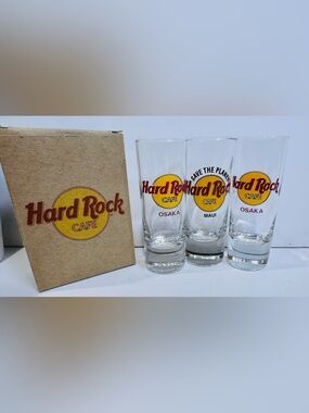 Vintage Hard Rock Cafe Shot Glasses Maui & Osaka 4” Tall. Set of 3